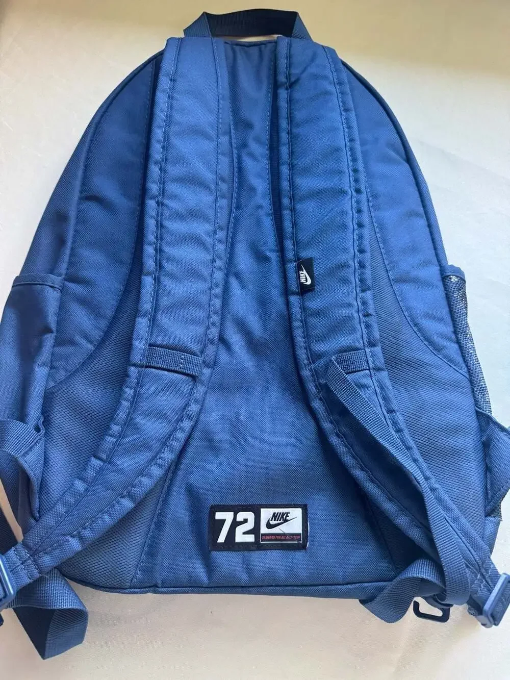 Nike Hayward Navy Blue Backpack Oversized Logo Bungee School Travel Sport Bag